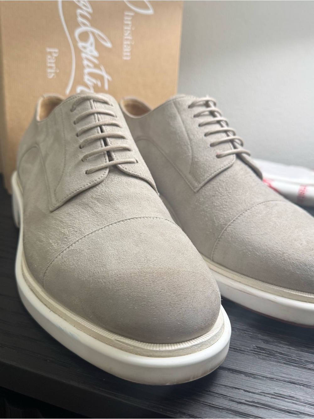 Christian Louboutin Urbino Lace-Up Dress Shoes Suede Goose 45 - Picture 3 of 11